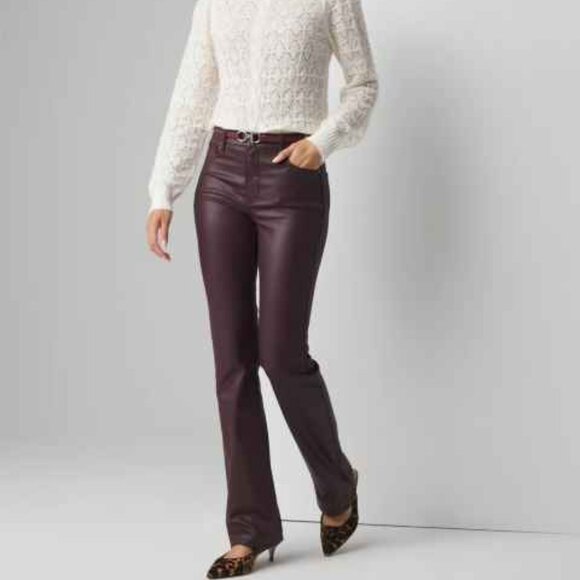 WHBM High Rise Coated Bootcut Jeans Vegas Coated Black Cherry size 00S - Picture 1 of 4